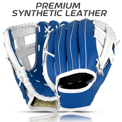Baseball Glove, Softball Glove, Baseball Mitt, 10.5''-12.5'' for Youth Adult Training and Beginner Play, Synthetic Leather Outfield Mitts, Right Hand Throw - color: Blue,White, size: 12.5"