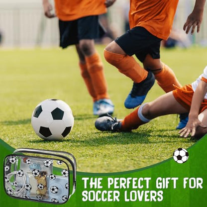 Kacctyen 24 Pcs Soccer Clear Makeup Bag with Zipper Bulk Sport Goodie Clear PVC Pouch Organizer Waterproof Travel Case for Woman Team Gifts Birthday Decorations Supplies - style: Soccer