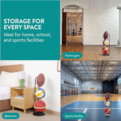 Navaris Football Stand - Sport Ball Storage Rack - Sports Equipment Display Stands - Ideal for Garages, Gyms, Entrances - Ball Holder for Football, Basketball & More - 70 x 24.5 cm