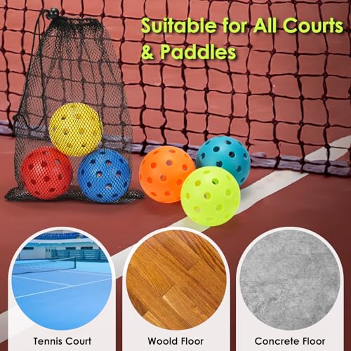 FOBAKY Pickleball Balls, Sports Outdoor Pickleballs, 40 Holes Outdoor Pickle Balls with Mesh Bag for Man and Women