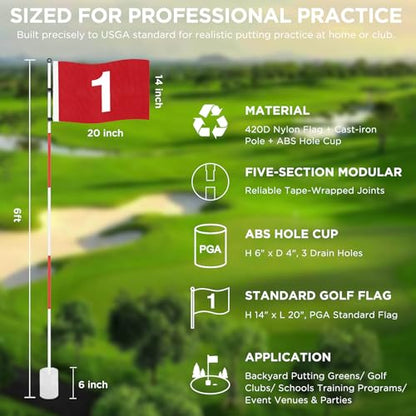 KINGTOP Golf Flagstick 6ft, Portable Five-Section Design for Backyard Practice Putting Green, Driving Range Golf Pin Flag Hole Cup Set, Gift Idea - color: Basic- Red- 2 Pack