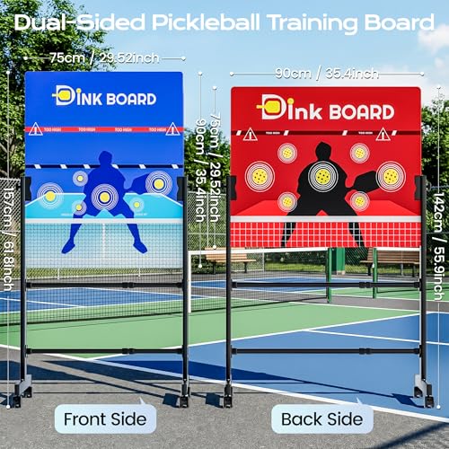 Pickleball Practice Board,Dual-Sided Rebounder Dink Board with Stand,Height-Adjustable Portable Pickleball Solo Training Tool,Volley & Baseline Pickleball wall Indoor/Outdoor Use