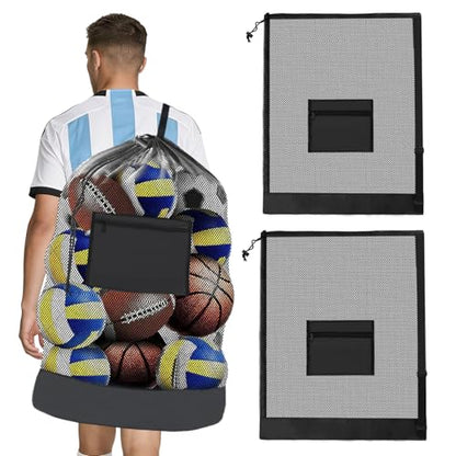 HEIFAM 2 Pack Soccer Ball Bag 40"X 30", Drawstring Mesh Ball Bag for Coaches, Extra Large Sport Ball Sack for Basketballs Volleyballs Soccers, Sports Storage Organizer for Beach Gym, Swimming Gear