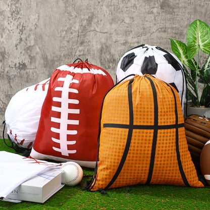 Shappy 12 Pcs 17 Inch Balls Style Drawstring Bag Sports Ball Backpack Drawstring Sack Cinch Bags for Team Gift Party Favors - style: Balls Style