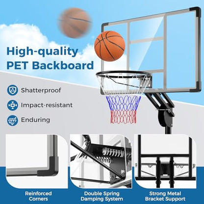 Goplus Basketball Hoop Outdoor, 4.9-10FT Height Adjustable Portable Basketball Stand System w/Shatterproof Backboard, 2 Wheels, Fillable Base, Free Weight Bag, Basketball Goal for Teens Youth Adults