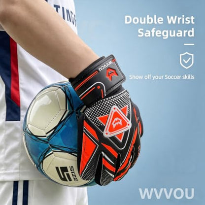 WVVOU Goalkeeper Gloves for Kids Youth, Soccer Goalie Gloves with Double Protection, Anti-Slip Soccer Gloves, Super Grip
