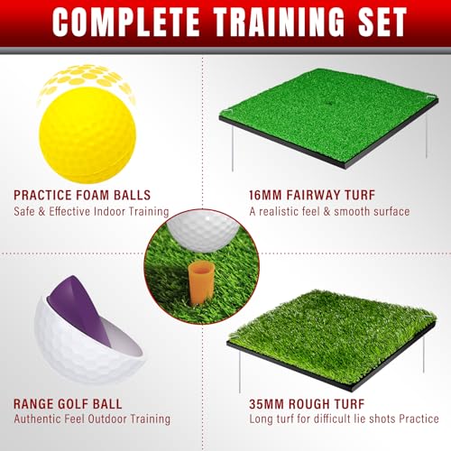 DURARANGE Pop-Up Golf Chipping Net - Ultimate Target Training Chip Aids for Precision & Distance, Outdoor | Indoor Practice, Golfer Gift - color: 1 Red Net+ 2 Mats+ 12 Balls Combo