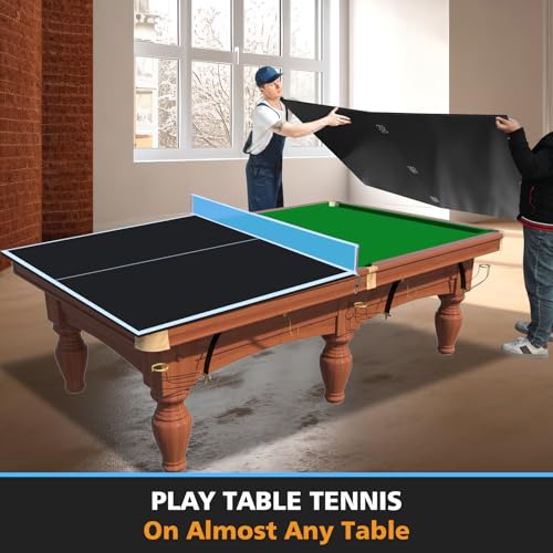 Foldable Ping Pong Table Top for Billiard Table, 6FT/7FT/8FT/9FT Table Tennis Table Topper for Pool Table, Indoor Outdoor Portable Table Tennis Conversion Top w/Net & Foam Padding