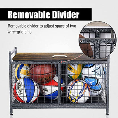 Mythinglogic Rolling Ball Storage Cart, Sports Equipment Storage Organizer for Garage/Basement/Entryway, Ball Storage Bin with Casters (Medium)