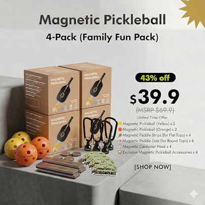 4-in-1 Magnetic Pickleball Kit (Family League Edition) ｜ No-Bend Pickup · Swing Weight Tuning · Fence Storage · Backpack Charms ｜ Gift for Pranks, Viral Videos, Birthdays & Lazy Days