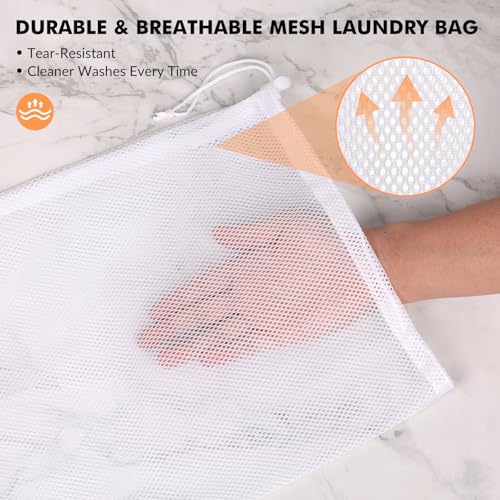 2 Pack Mesh Laundry Bags - Large & Small Heavy Duty Mesh Laundry Bag with Drawstring, Wash Bags for Travel, College, Dorms, Sports, Family, White - color: white