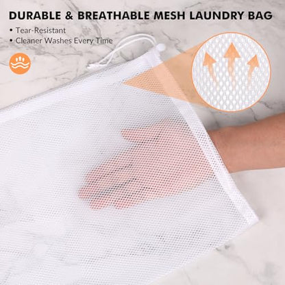 2 Pack Mesh Laundry Bags - Large & Small Heavy Duty Mesh Laundry Bag with Drawstring, Wash Bags for Travel, College, Dorms, Sports, Family, White - color: white