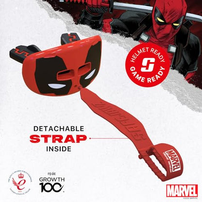 Marvel Deadpool Lip Guard, Football Mouth Guard with Detachable Strap, Lip Protector Adults and Junior, Football & Lacrosse (One Size, Red)