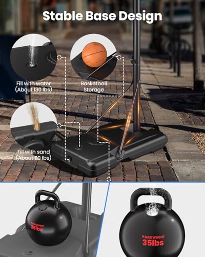 IGL Portable Basketball Hoop, 5.6-10FT Adjustable Basketball Goal System, 40/44 Inch Outdoor Basketball Hoop & Goals for Kids, Youth, and Adults in The Backyard, Driveway with PC Backboard - color: Matte Black