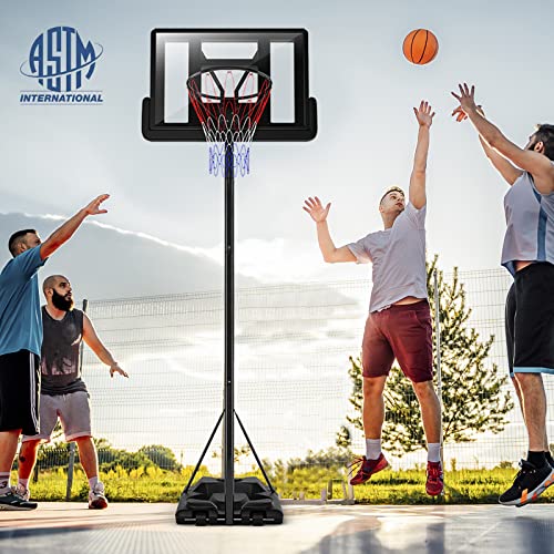 Goplus Portable Basketball Hoop Outdoor, 8.5-10FT Height Adjustable Basketball Stand w/39Inch Shatterproof Backboard, Fillable Base, 2 Nets, Indoor Ouside Driveway Court Basketball Goal for Adults