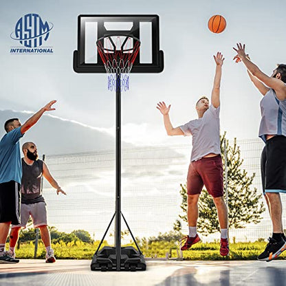 Goplus Portable Basketball Hoop Outdoor, 8.5-10FT Height Adjustable Basketball Stand w/39Inch Shatterproof Backboard, Fillable Base, 2 Nets, Indoor Ouside Driveway Court Basketball Goal for Adults