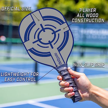 GoSports Pickleball Sets - Classic, Retro, Steel Blue, or Yellow - Includes 4 Paddles, 4 Regulation Pickleballs and Carry Case | 4 Paddles, Carry Case - color: Steel Blue