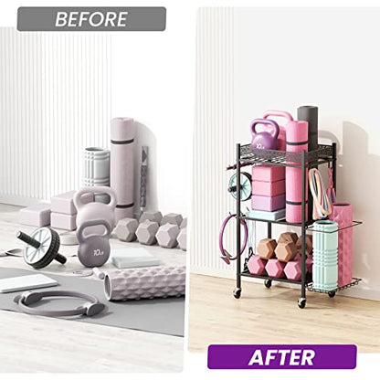 Yoga Mat Storage Rack, Home Gym Storage Rack, VOPEAK Workout Storage for Yoga Mat, Foam Roller, Gym Organizer Gym Equipment Storage for Home Exercise and Fitness Gear