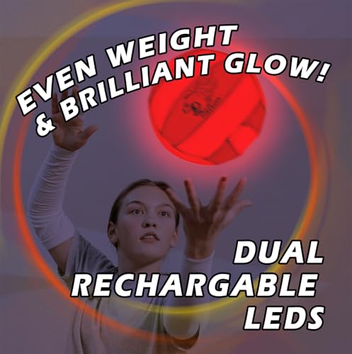 FIREBOMB® LED Glowing VolleyBomb™ Volleyball- Rechargeable Light-Up Football for Nighttime Fun, Laminated Leather Size 5, Orange and White Sports Ball for All Ages
