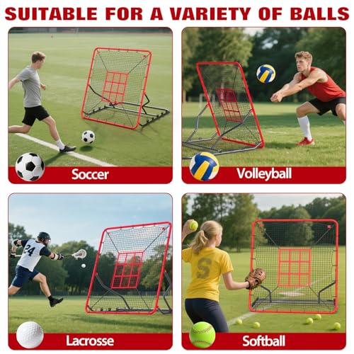 Baseball Rebounder Net 4x4.5 Ft, 5 Adjustable Angles Pitching, Fielding Trainer, Heavy-Duty UV-Resistant Bounce Back Net for Baseball, Softball, Ultra-Stable, Portable Solo Practice Equipment