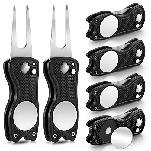 Skylety 6 Packs Golf Repair Tool Stainless Steel Foldable Golf Divot Tool Magnetic Button Ball Marker - color: Black