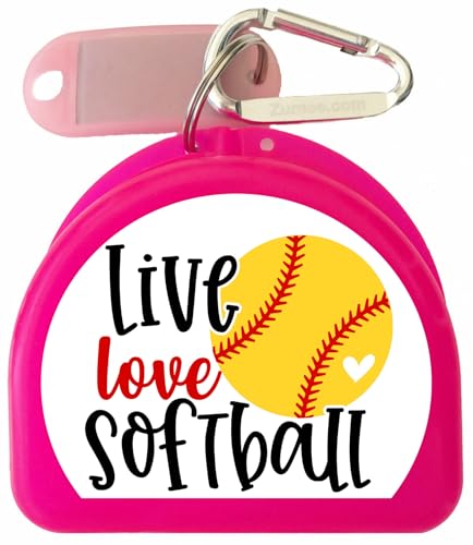Softball Mouthguard Case with Carabiner & ID Tag (Pink) - color: Pink