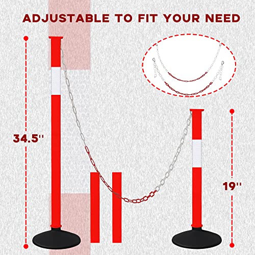 [3 Pack] Adjustable Traffic Delineator Post Cones with Rubber Weighted Base & Reflective Collars, Parking Safety Cones with 4 FT Plastic Chains -Orange Driveway & Parking Barrier（Patented）