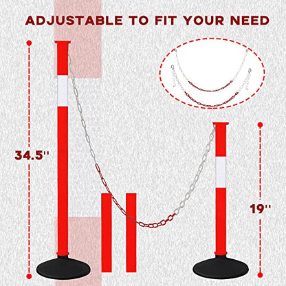 [3 Pack] Adjustable Traffic Delineator Post Cones with Rubber Weighted Base & Reflective Collars, Parking Safety Cones with 4 FT Plastic Chains -Orange Driveway & Parking Barrier（Patented）