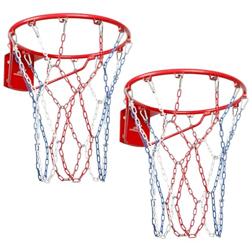 Basketball Net Heavy Duty Replacement,Carbon Steel Chain Basketball net, Anti-Rust Use Indoor Outdoor Standard 12 Loops Hoop - color: 2 blue/red/white