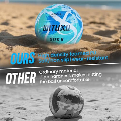 Official Size 5 Volleyball, Soft Touch Waterproof PU Leather Cover & Reinforced Rubber Bladder - for Indoor, Outdoor, Pool, Beach - Includes Air Pump & Inflation Needle
