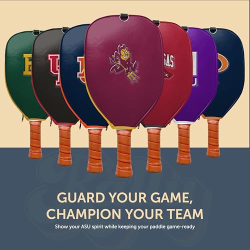 Officially Licensed Collegiate Pickleball Paddle Cover - Lightweight PU Leather Material - Durable Foam Interior Protection with Zippered Closure - Fits Most Paddles on the Market - color: Arizona State