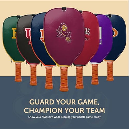 Officially Licensed Collegiate Pickleball Paddle Cover - Lightweight PU Leather Material - Durable Foam Interior Protection with Zippered Closure - Fits Most Paddles on the Market - color: Arizona State