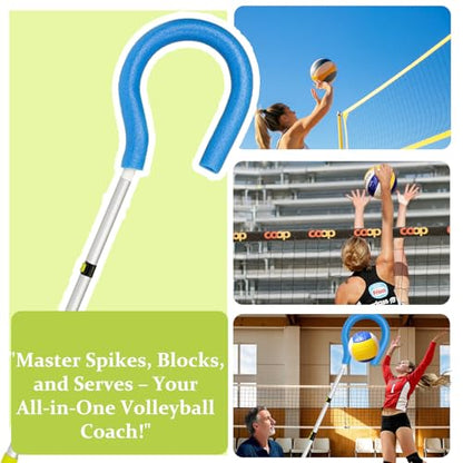 Volleyball Spike Trainer with Adjustable Pole, Volleyball Hitting Trainer with Question Mark Hook,Double Handed-Bead,Hanging Volleyball Training Belt and Volleyball Spike Assist Strap(No Ball)