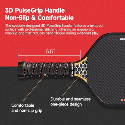 Pickleball Paddle – Advanced Carbon Fiber Surface, 16mm Core, Lightweight 8oz, 3D PulseGrip Handle – Control & Spin for All Skill Levels