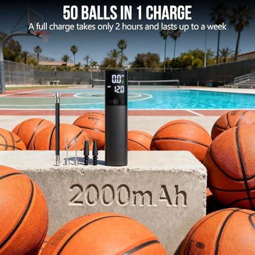 Electric Ball Pump,Smart Air Pump Portable Fast Inflation Accurate Pressure Gauge and Digital LCD Display for All Sport Balls Basketball Football Volleyball Balloon Swim Ring(2Pin & 1Nozzle & 1Spout)