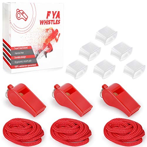 Fya Whistle with Lanyard and Mouth Grip, Super Loud Sports Whistles, Perfect for Coaches, Referees, Emergency, Lifeguard, Survival, Outdoor - color: Red