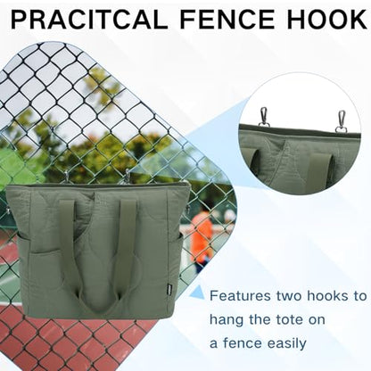 VASCHY Pickleball Tote Bags For Women With Fence Hook, Quilted Puffer Pickleball Paddle Holder Case Gym/Sports Tote - color: Dark Green