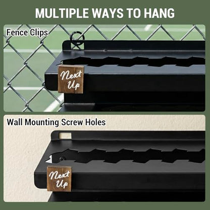 MyGift Premium Metal Pickleball Paddle Rack with Ball Basket & Magnetic Next Up Marker – Wall Mounted or Fence Hanging Pickleball Organizer, Holds up to 8 Paddles – Indoor & Outdoor Court Storage