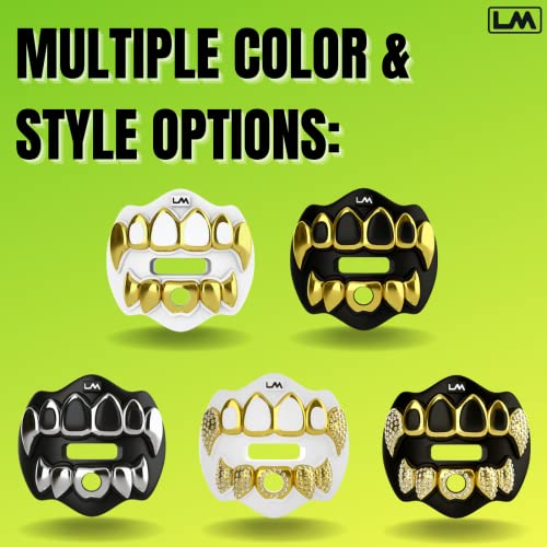 Loudmouth Football Mouth Guard - 3D Chrome Grillz Football Mouthpiece, Fits Adult & Youth, Mouth Guard Accessories (3D Grillz - Chrome Black/Silver) - color: 3d Grillz - Chrome Black/Silver