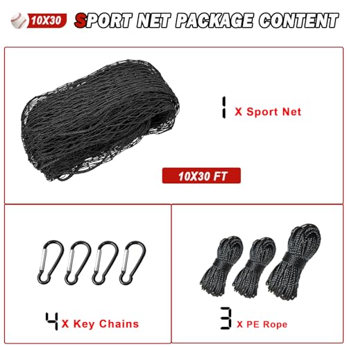 Baseball Softball Backstop Nets,Sports Net,Sports Netting Barrier,Sports Netting for Backyard,Twisted Knotted PE Net - style: 10X30FT
