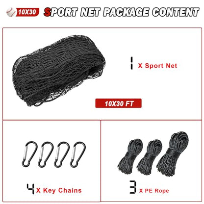 Baseball Softball Backstop Nets,Sports Net,Sports Netting Barrier,Sports Netting for Backyard,Twisted Knotted PE Net - style: 10X30FT