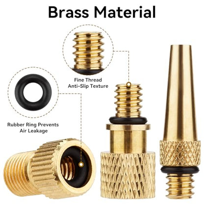 DDJ Bicycle Presta Schrader Valve Adapter, Brass DV AV SV Converter, Air Chuck Quick Connect, Inflation Needle, Air Pump Needle Set Suitable for All Bicycles, Sports Balls and Inflatable Equipment - size: 21-Piece