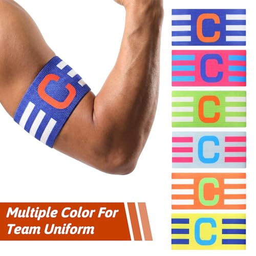 6PCS Soccer Captain Armband, Adjustable Elastic Arm Bands for Football Basketball Player, Nylon Wristband for Adult Youth