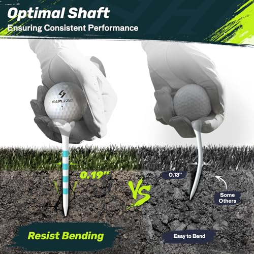 SAPLIZE Upgraded 4-Prong Golf Tees Plastic, 50/100/120/200 Pack (1-1/2", 2-3/4'', 3-1/4"), Engineered to Reduce Friction & Side Spin, Unique Golf Gifts for Golfers - color: Purple (25pcs, 2-3/4") & Green (25pcs, 3-1/4")