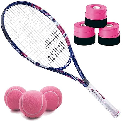Babolat B'Fly Tennis Racquet Bundled with 3 Overgrips and 3 Pink Tennis Balls - color: Pink Overgrip, size: 23" Racquet