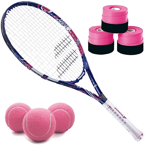 Babolat B'Fly Tennis Racquet Bundled with 3 Overgrips and 3 Pink Tennis Balls - color: Pink Overgrip, size: 21" Racquet
