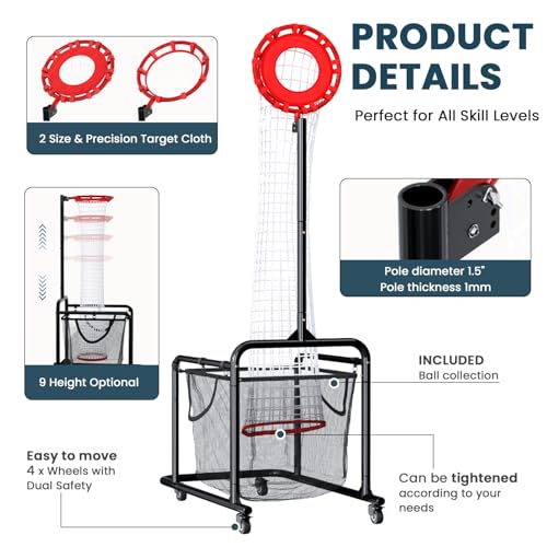 Volleyball Setter Training Equipment – Adjustable Height & Angle, Precision Target Cloth for Accurate Setting, Portable with Wheels, Ball Storage Net Bag Skill Levels
