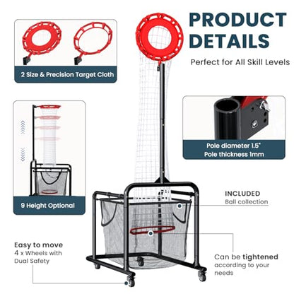 Volleyball Setter Training Equipment – Adjustable Height & Angle, Precision Target Cloth for Accurate Setting, Portable with Wheels, Ball Storage Net Bag Skill Levels