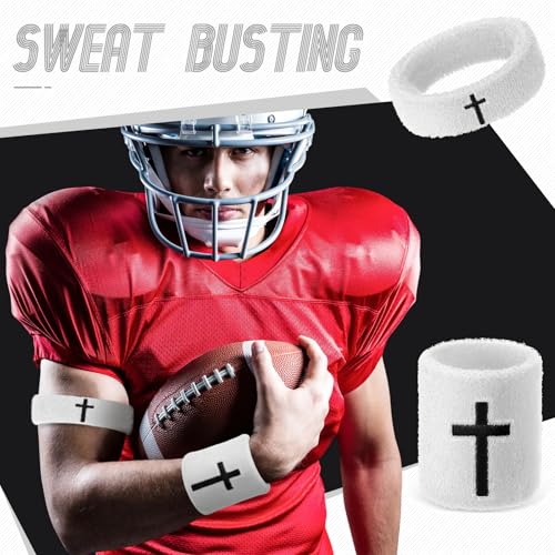 Soulchen 4 pcs Cross Bicep Bands Wrist Bands Christian Arm Sweat Wristbands Absorbent Armband for Men Women Football Baseball Players Sports Activities Supplies - color: White
