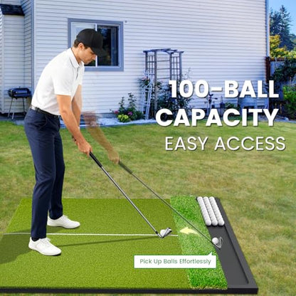 Dual Turf Golf Hitting Mat with Ball Tray, 5x4 & 6x4 ft, 26mm/31mm Thick, Alignment Aid, Golf Practice Mat Indoor & Outdoor, Driving & Chipping Pad Simulator Mat - style: Standard 5x4ft–26mm